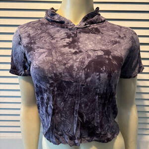 Women's SJL Apparel Hoodie Top Size L Purple Gray Tie Dye Short Sleeve